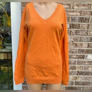 Y2K V-neck Fall Pumpkin Orange Cozy Basic TV Sweater
